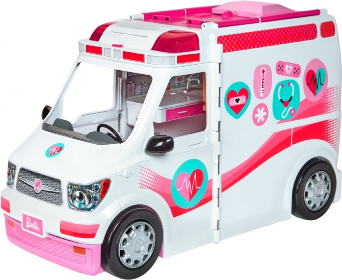 Barbie poppenhuis 2 in 1 ambulance meisjes 46 cm wit/roze