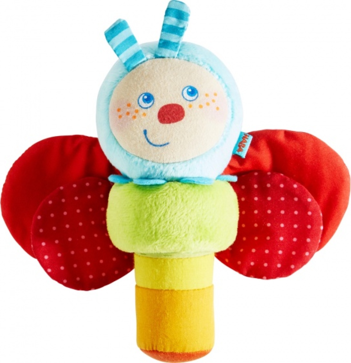 Haba grijpfiguur rups Mina groen/rood 17 x 18 cm
