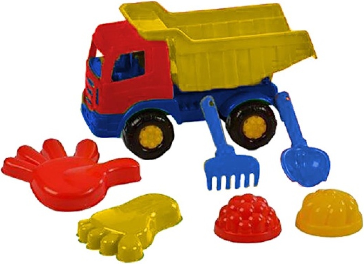 Polesie strandset met kiepwagen 7 delig blauw/geel/rood