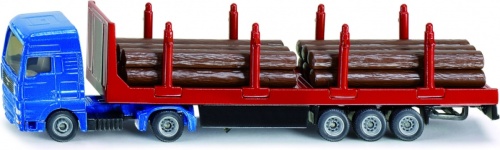 Siku vrachtwagen met oplegger voor houttransport blauw/rood (1659)