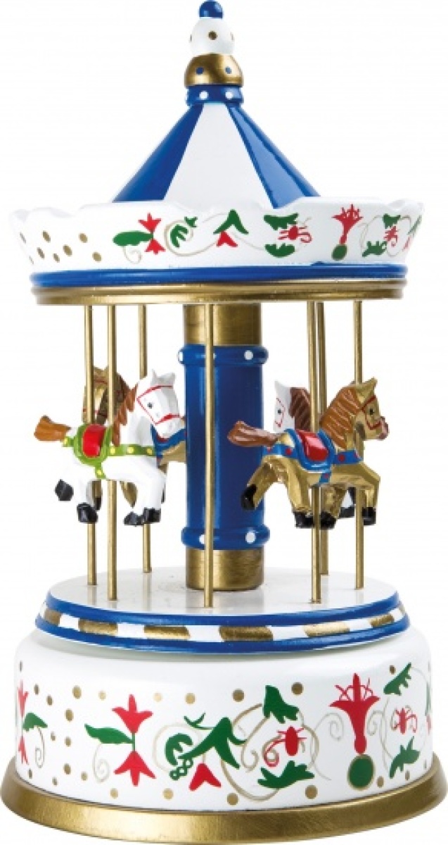 Small Foot Houten Muziekdoosje paardenmolen blauw/wit
