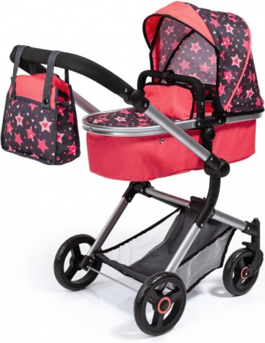 Bayer poppenwagen Combi Dolls Pram Vario roze sterren 86 cm