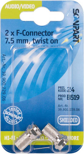 Scanpart F-connector 7.5mm(M) 2 stuks