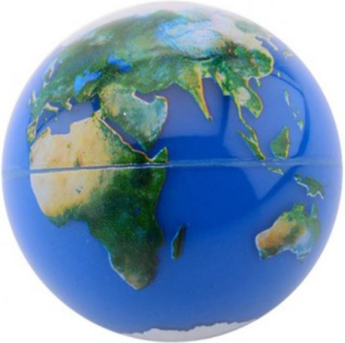 Johntoy stuiterbal Wereld met glitter junior 6,5 cm rubber blauw