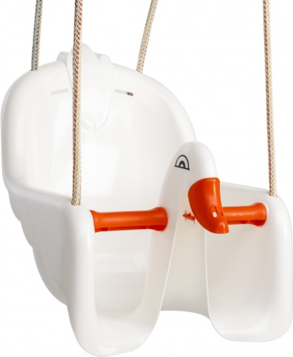 Paradiso Toys babyschommelzitje zwaan wit/oranje