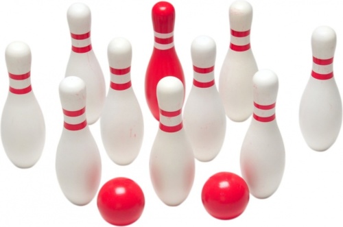 BS Toys bowlingspel hout 12 delig wit/rood