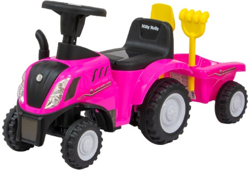Milly Mally tractor Ride On New Holland T7 roze 56 cm 4 delig
