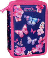 Must etui vlinders meisjes 15 x 5 x 21 cm polyester roze/paars