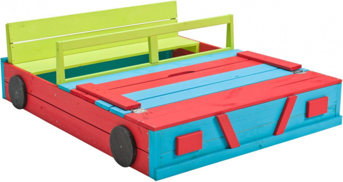 Swing King zandbak Auto 120 x 100 cm hout blauw/groen/rood