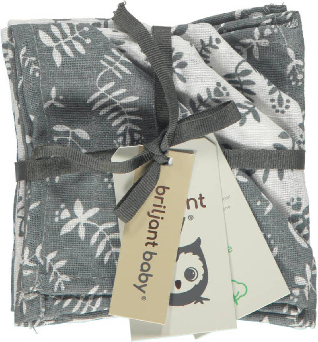 Briljant Baby hydrofiel monddoekje Botanic organic 30x30 cm - set van 4 blauwgrijs
