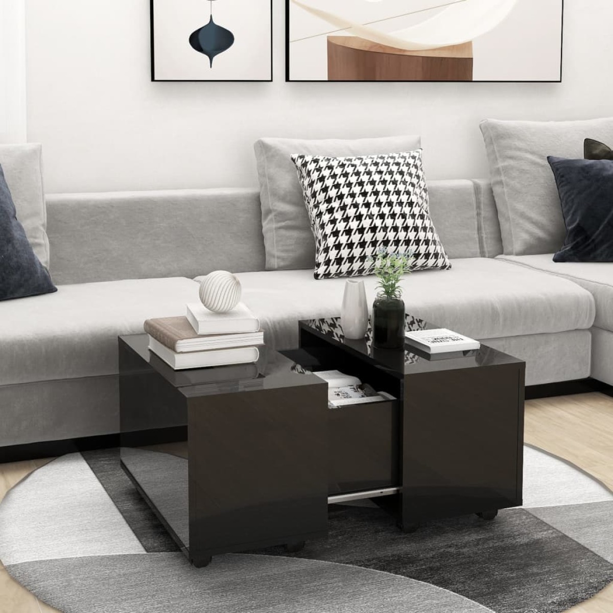VidaXL Salontafel 60x60x38 cm spaanplaat hoogglans zwart