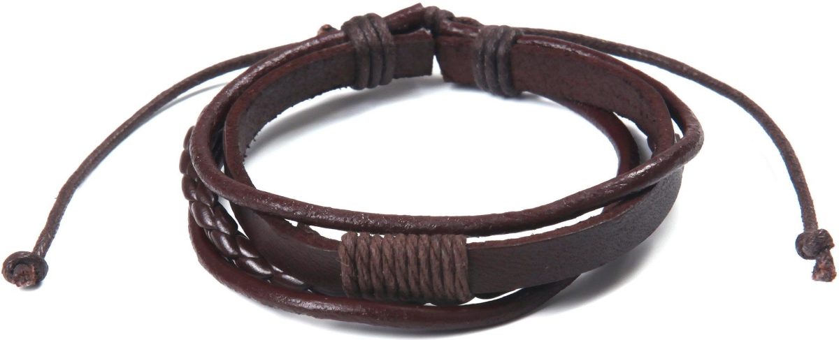 J.Jayz Leren armband Casual stijl, meerrijig in gedeeltelijk gevlochten design