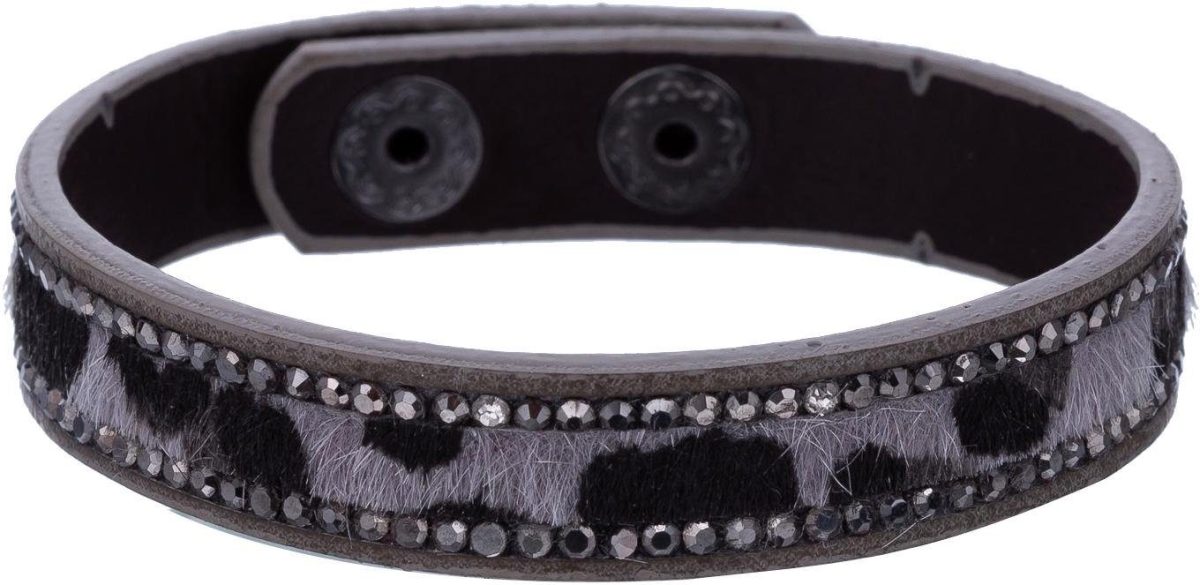 J.Jayz Armband Luipaard-look, grijs/zwart met strassteentjes