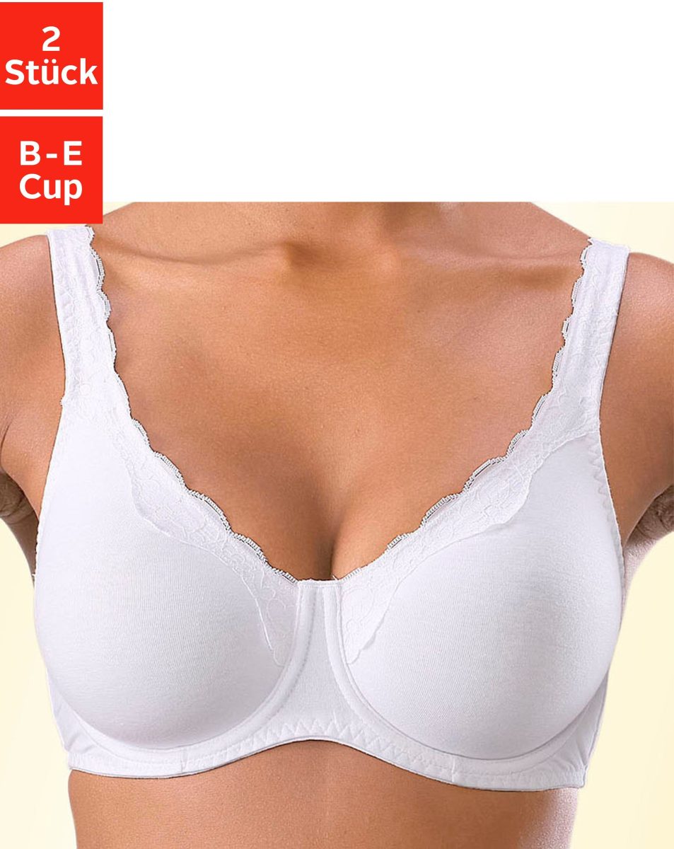 PETITE FLEUR Beugel-bh van katoen met kanten randje en bredere bandjes (Set van 2)