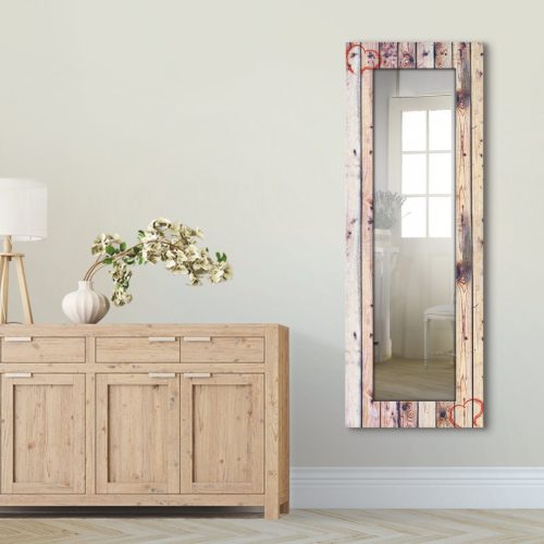 Artland Wandspiegel Vintage achtergrond houten wand met hart ingelijste spiegel voor het hele lichaam met motiefrand, geschikt voor kleine, smalle hal, halspiegel, mirror spiegel omrand om o