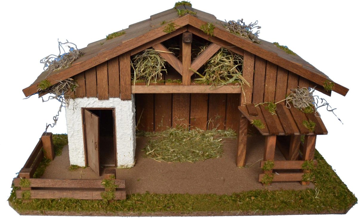 Alfred Kolbe Kribbe Kerststal met vele details, voor 12 cm figuren Echt hout (1-delig)