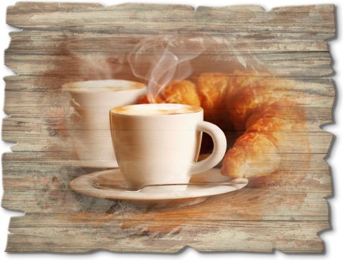 Artland Artprint op hout Stomende cappuccino en croissant (1 stuk)