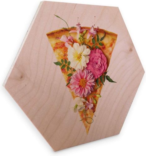 Wall-Art Artprint op hout Bloemen pizza artprint op hout keuken (1 stuk)