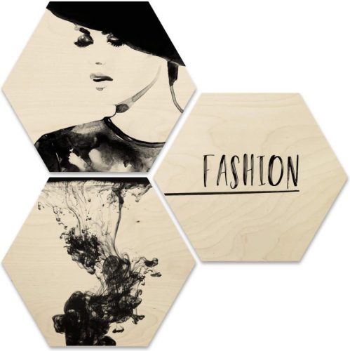Wall-Art Artprint op hout Fashion collage artprint op hout set (1 stuk)
