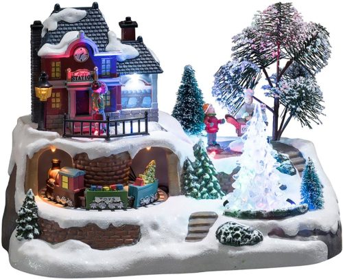 Konstsmide Kersthuisje Station met kristallen kerstboom, animatie en 8 klassieke kerstliederen