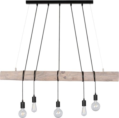 SPOT Light Hanglamp TRABO LONG Hanglamp, houten balk van massief grenenhout ø 8-12 cm, hout grijs gebeitst, duurzaam - FSC®-gecertificeerd, bijpassende LM E27/exclusief, Made in Europe