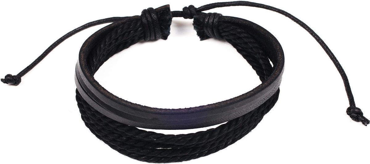 J.Jayz Leren armband Casual look, meerrijige design, gedeeltelijk gevlochten