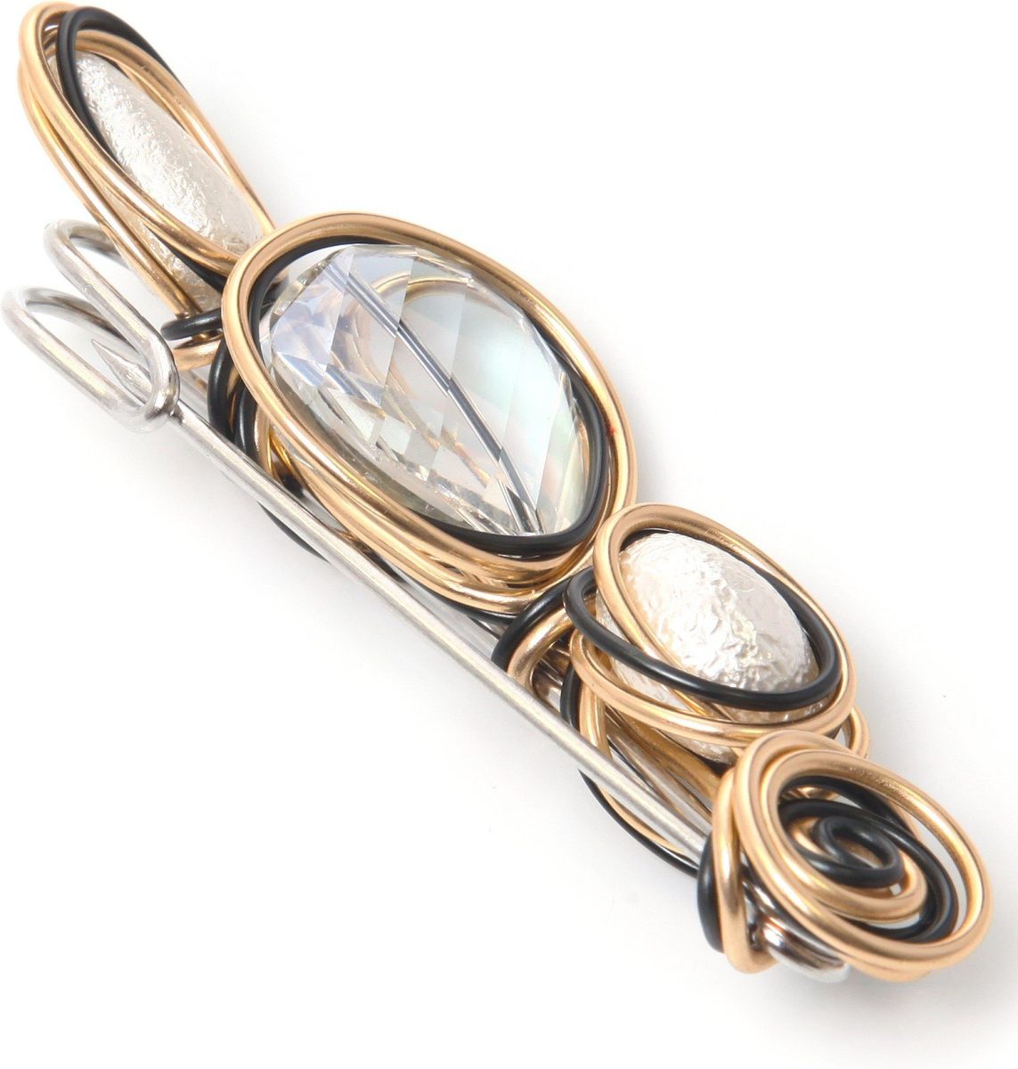 J.Jayz Broche Modern, elegant, tricolour met glassteen