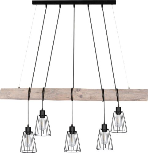 SPOT Light Hanglamp TRABO LONG Hanglamp, houten balk van massief grenenhout ø 8-12 cm, hout grijs gebeitst, open metalen kappen, bijpassende LM E27/exclusief, Made in Europe