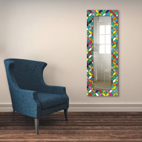 Artland Wandspiegel Veelkleurige cirkels op groen ingelijste spiegel voor het hele lichaam met motiefrand, geschikt voor kleine, smalle hal, halspiegel, mirror spiegel omrand om op te hangen
