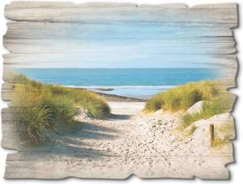 Artland Artprint op hout Strand met duinen en weg naar het water (1 stuk)