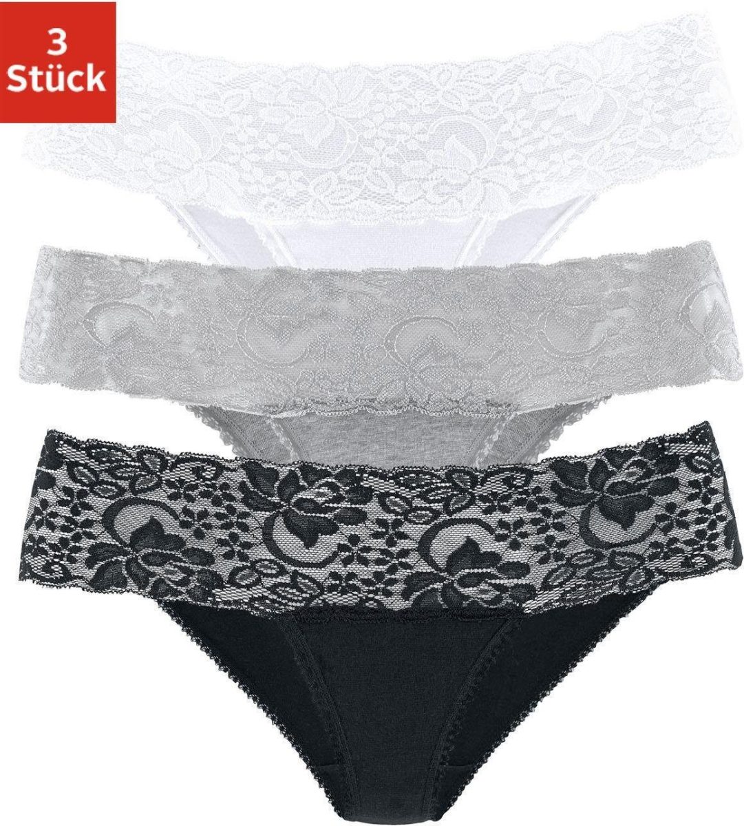 vivance active Brasil-slip met brede kanten boordjes (3 stuks)