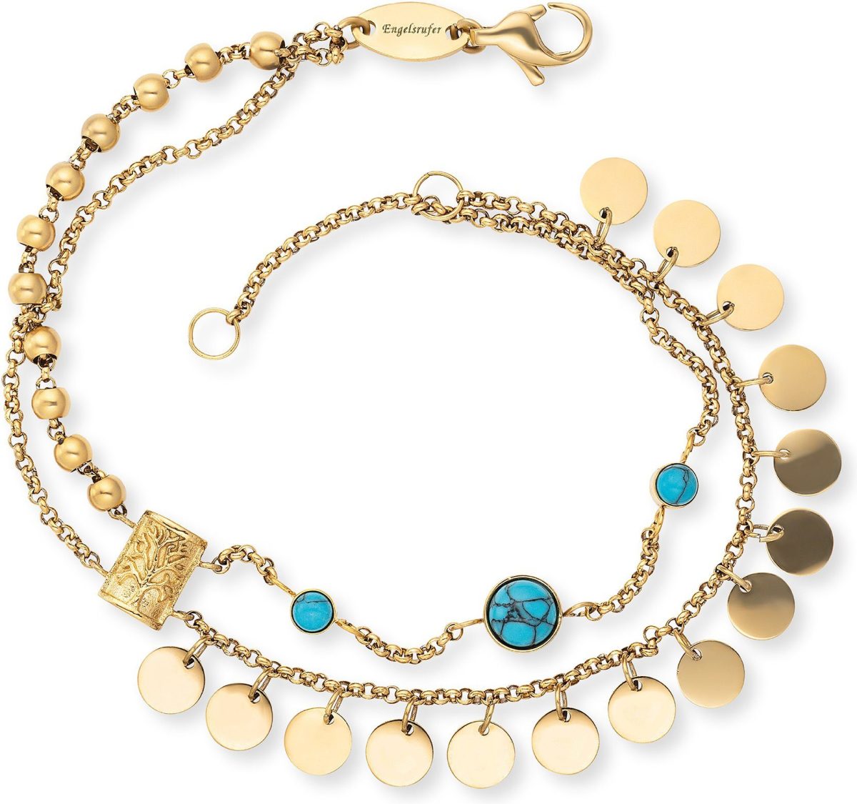 Engelsrufer Edelstalen armband BOHO levensboom, ERBS-TREE-ZI-G met synth. turkoois