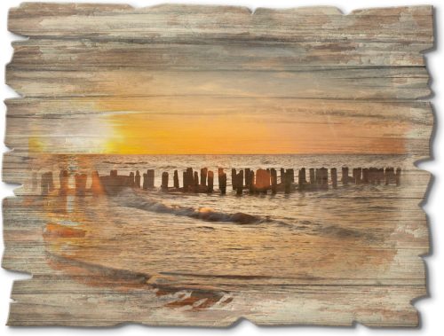 Artland Artprint op hout Mooie zonsondergang aan het strand (1 stuk)