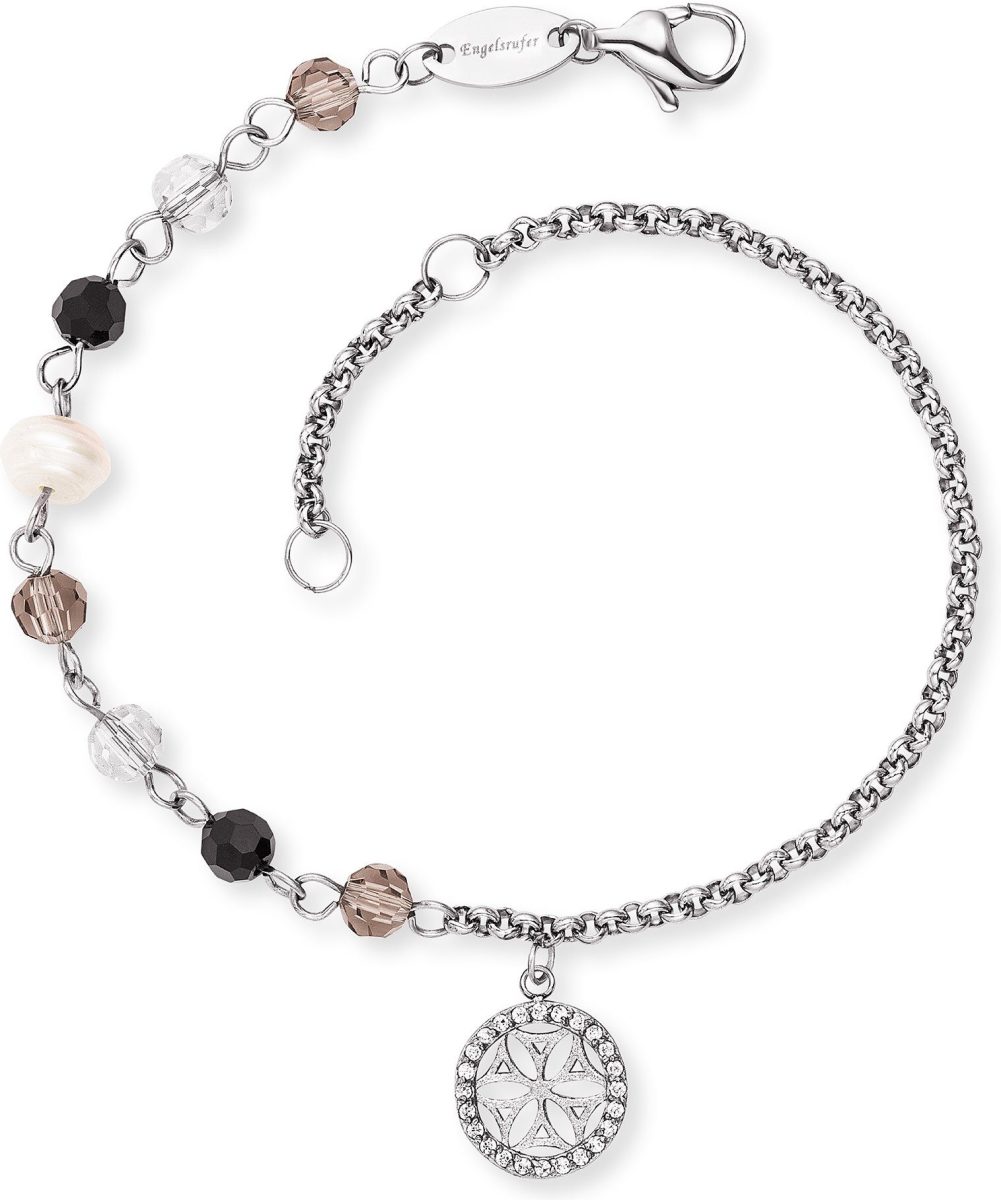 Engelsrufer Edelstalen armband BOHO levensbloem, ERBS-LILLIFL-ZI met zoetwater-cultivéparels, zirkoontjes en glaskralen