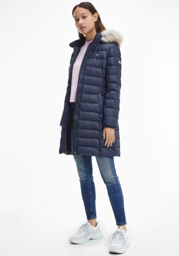 Tommy Jeans Gewatteerde jas TJW ESSENTIAL HOODED DOWN COAT met afneembaar imitatiebont aan de capuchon