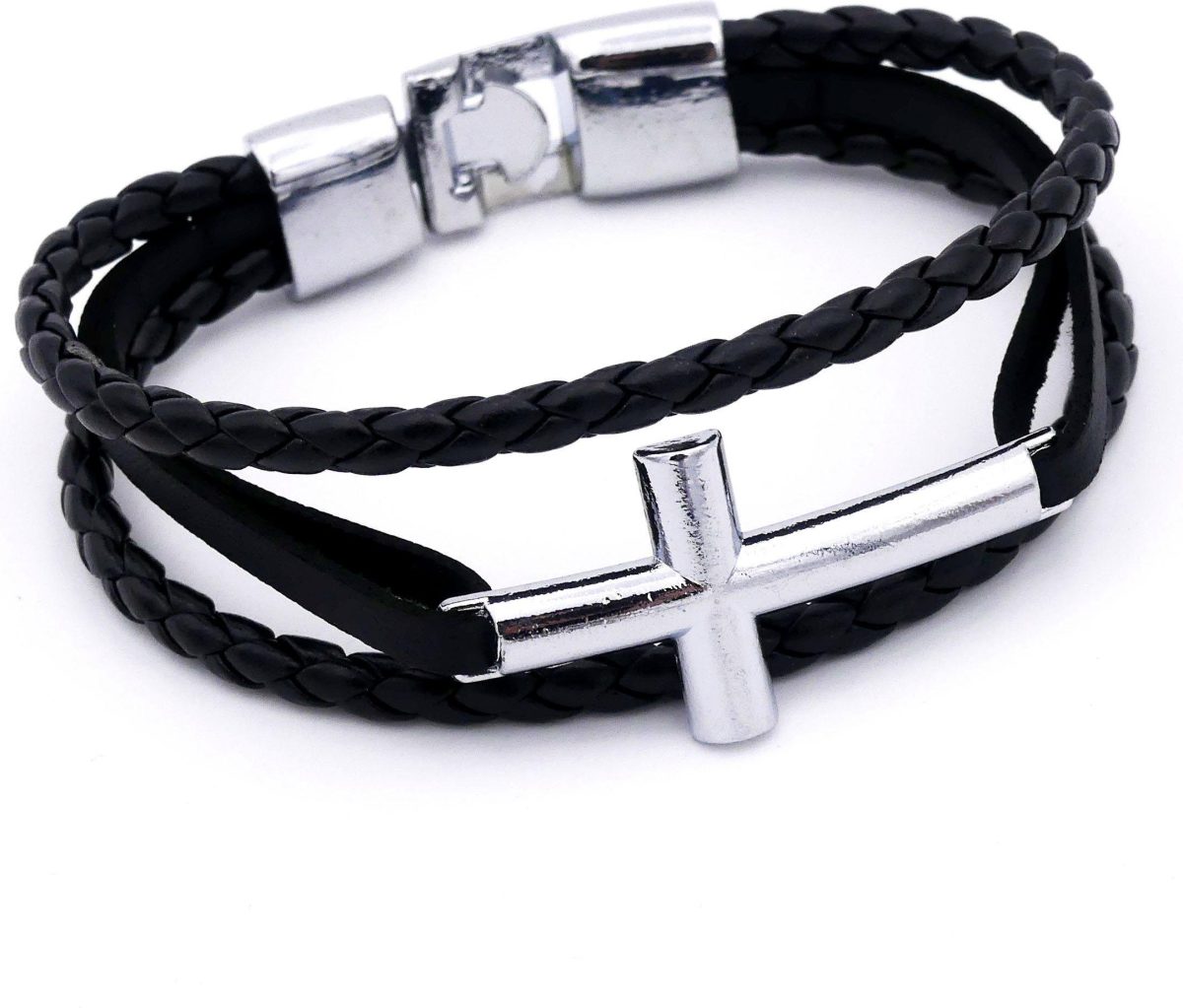 J.Jayz Armband Kruis, meerrijig, gedeeltelijk gevlochten