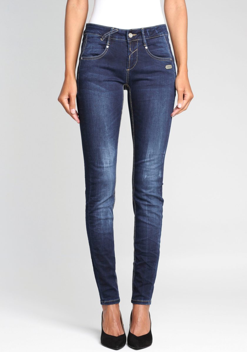 GANG Skinny fit jeans Nele met gekruiste riemlussen links voor