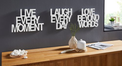 andas Sierobject voor aan de wand Opschrift Live every Moment - Love beyond Words - Laugh every Day Wanddecoratie (3 stuks)