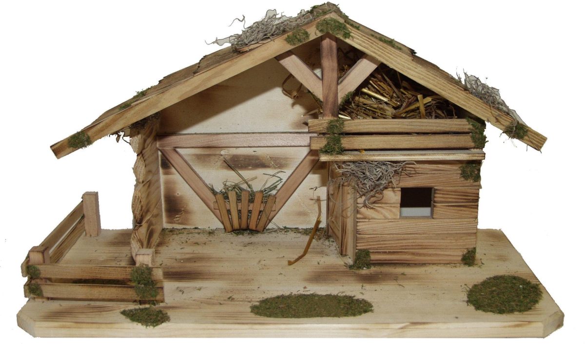 Alfred Kolbe Kribbe Kerststal met massief houten vloer, gevlamd Echt hout (1-delig)