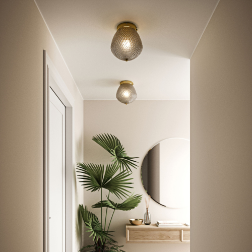 Nordlux Plafondlamp ORBIFORM Structuur glas kap, messing applicatie