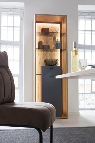 MCA furniture Vitrinekast Lizzano moderne landelijke stijl, woonkamerkast met 3-d achterwand, naar keuze met verlichting