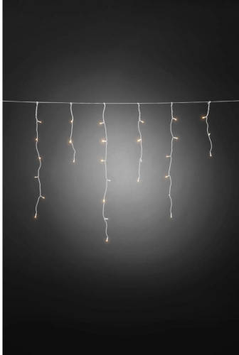 Konstsmide Led-lichtgordijn Led ijsregen lichtgordijn, voor buiten, 80 warmwitte dioden, met lichtsensor en 6 uur en 9 uur timerfunctie, werkt op batterijen, witte kabel