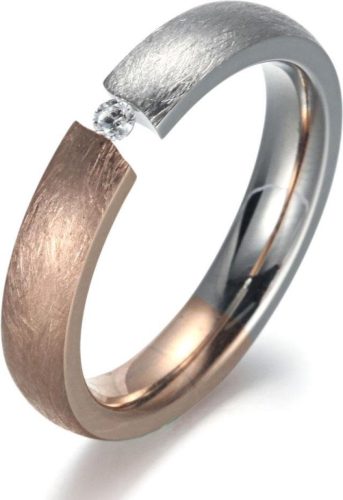 Firetti Ring 4,0 mm, mat/glans-look, bicolour met zirkoon