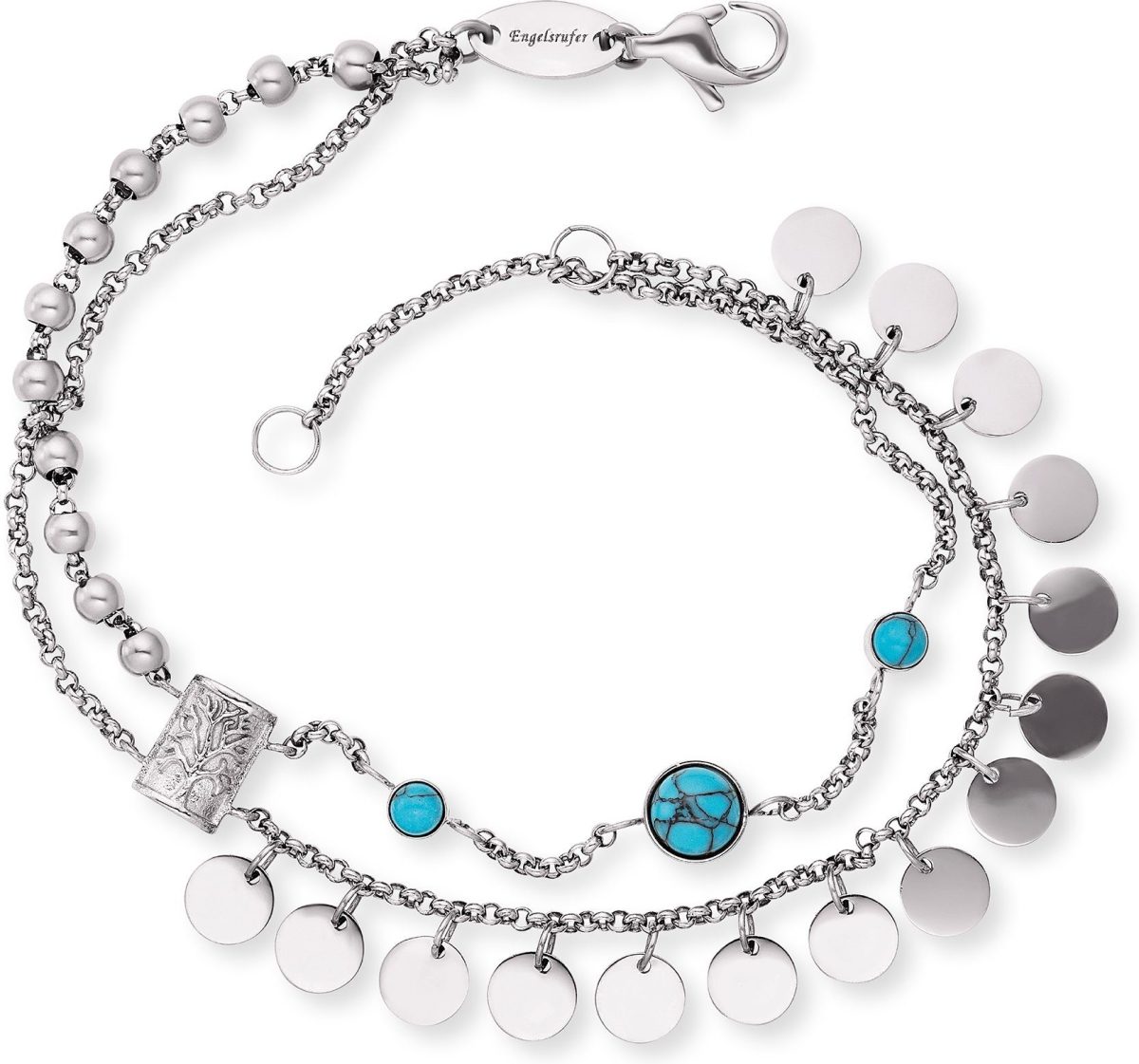 Engelsrufer Edelstalen armband BOHO levensboom, ERBS-TREE-ZI met synth. turkoois