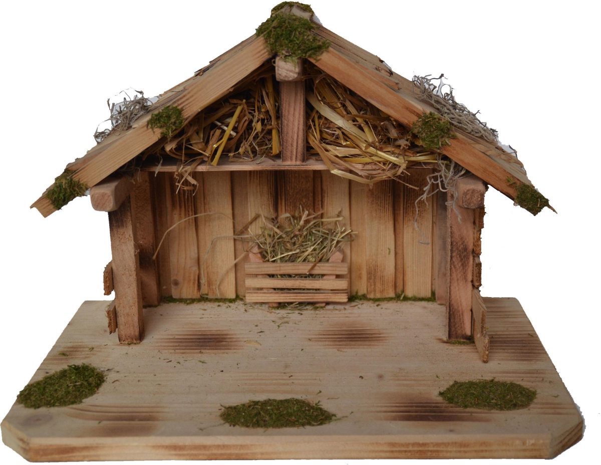 Alfred Kolbe Kribbe Kerststal voor 9 cm figuren, massief houten vloer, gevlamd Echt hout (1-delig)