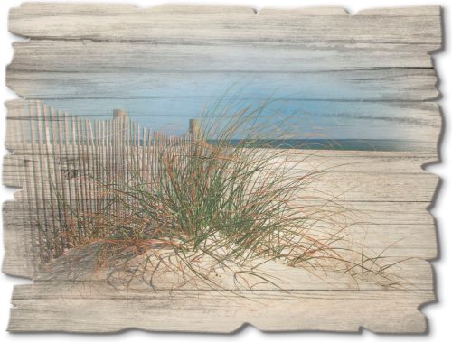 Artland Artprint op hout Mooie duinen met grassen en hek (1 stuk)