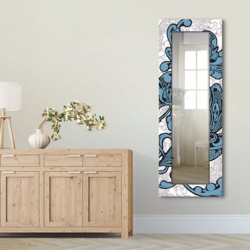 Artland Wandspiegel Blue Ornaments ingelijste spiegel voor het hele lichaam met motiefrand, geschikt voor kleine, smalle hal, halspiegel, mirror spiegel omrand om op te hangen