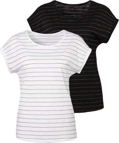 Vivance T-shirt met koperkleurige lurex-strepen (Set van 2)