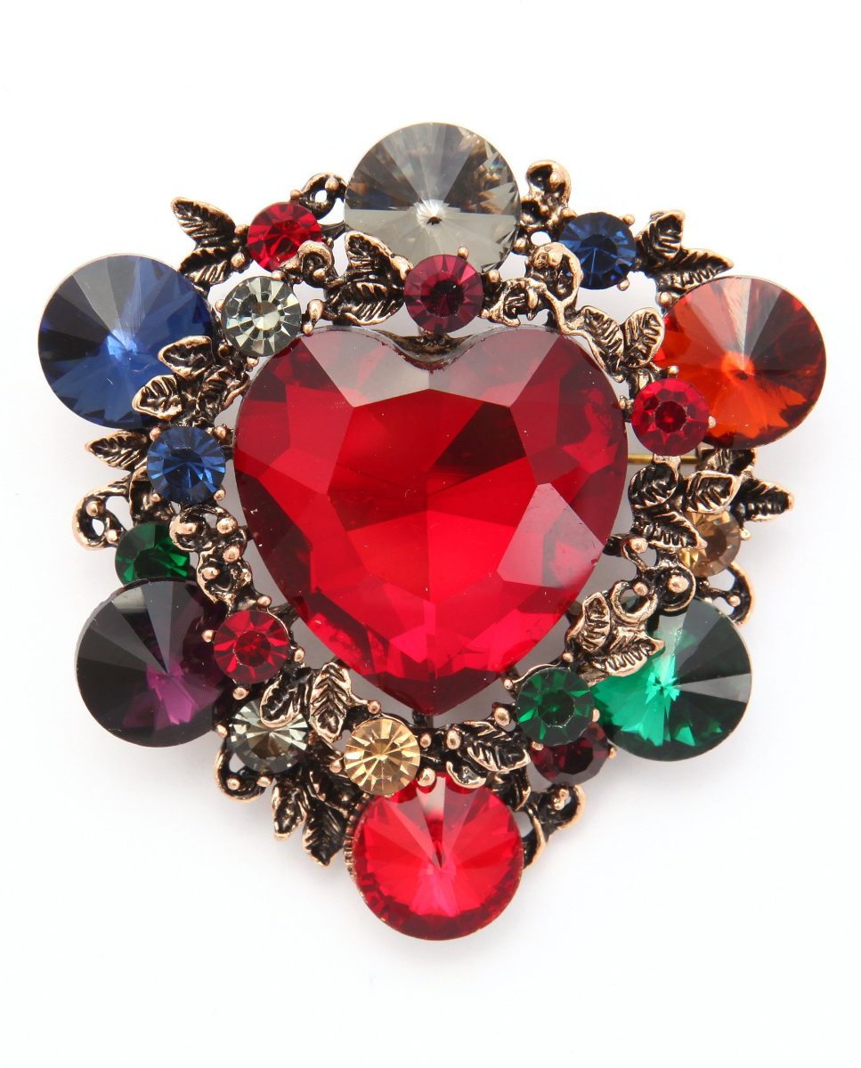 J.Jayz Broche Hart met filigraan verwerkte details met glassteentjes