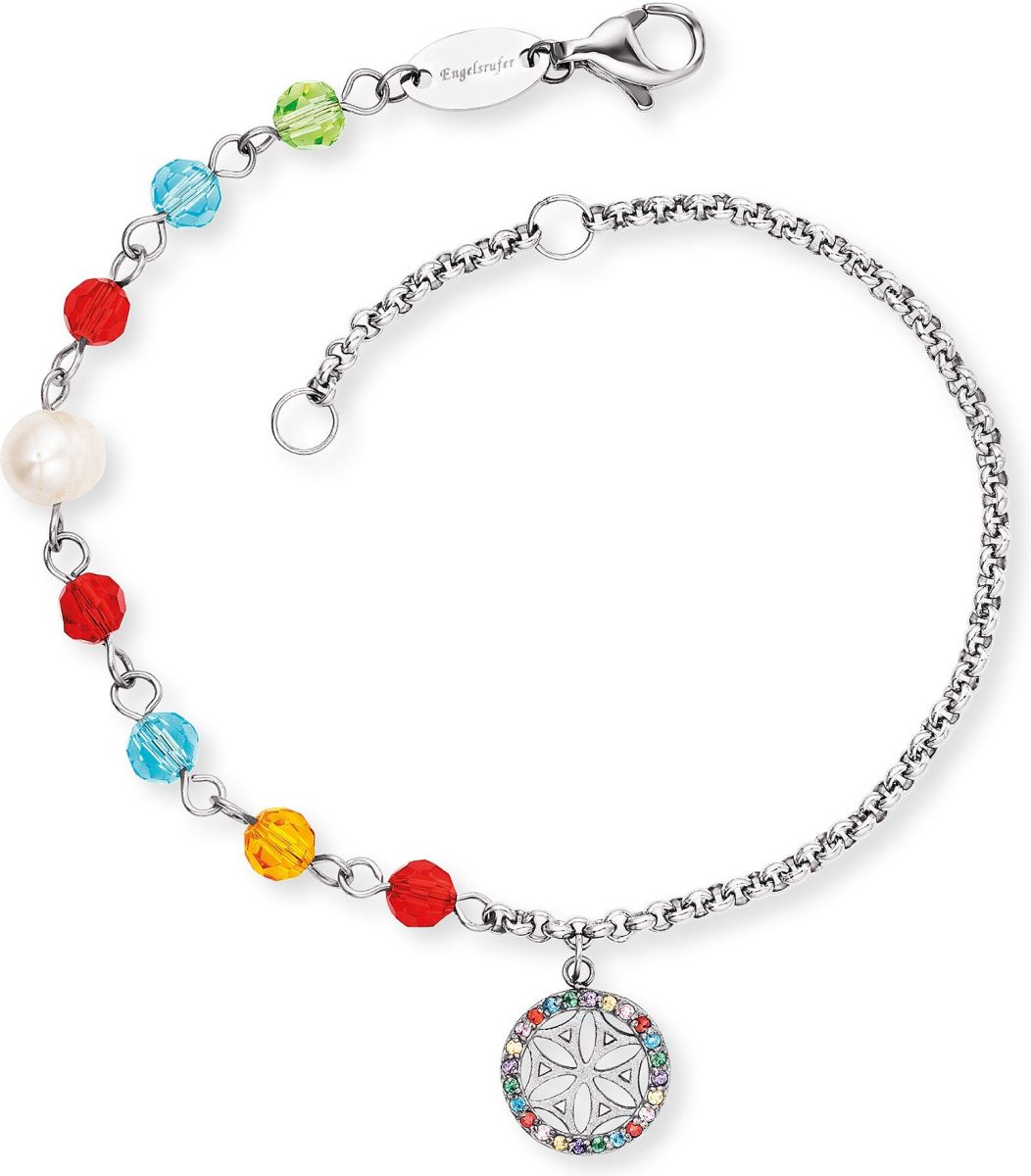 Engelsrufer Edelstalen armband BOHO levensbloem, ERBS-LILLIFL-ZIM met zoetwater-cultivéparels, zirkoontjes en glaskralen